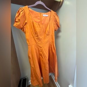 Goobgs Orange Puff Shoulder Dress